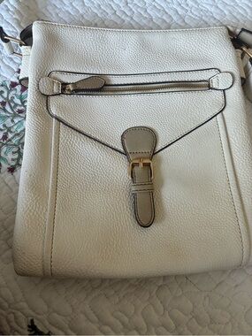 White Leather Crossbody Bag with Gold Buckle